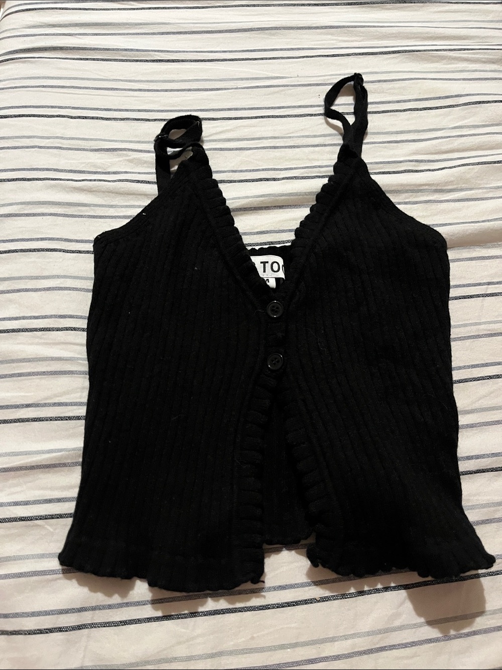 t/o Black Ribbed Button-Front Cami